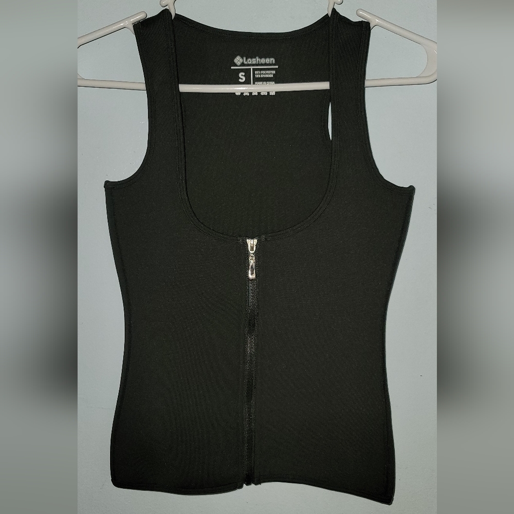 Lasheen sleeveless zippered vest  scuba fabric type small n Large